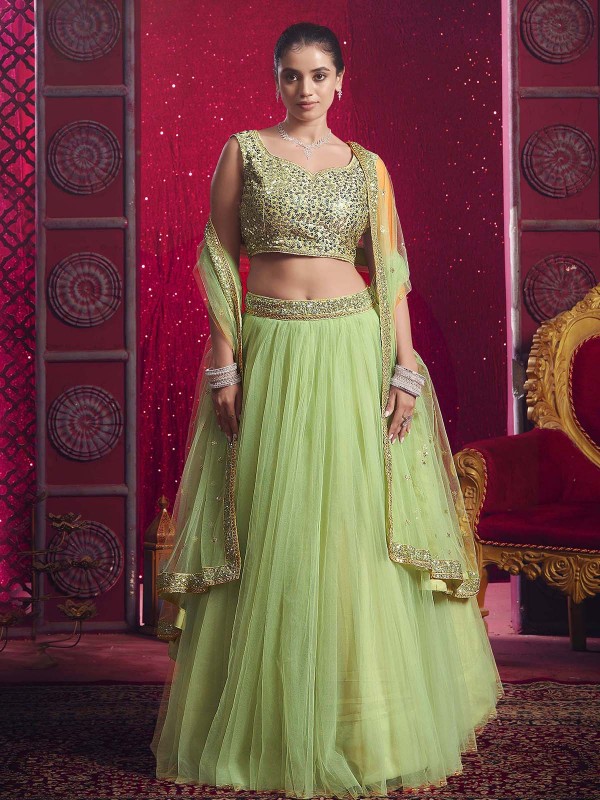 Parrot Green Premium Net Lehenga Choli